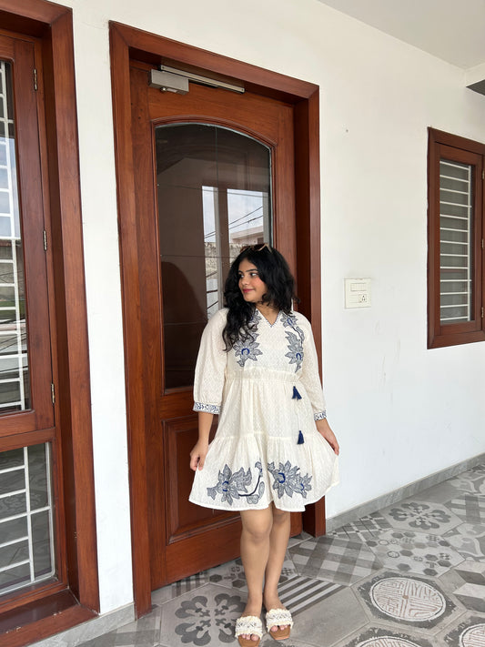 White Dress with Blue Detailing