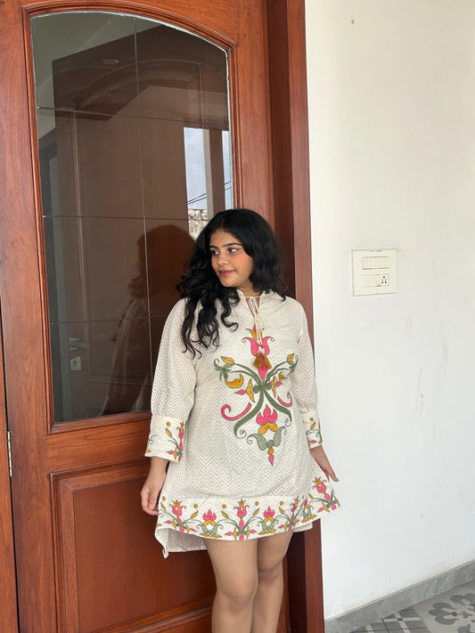 White Dress with Colourful Prints