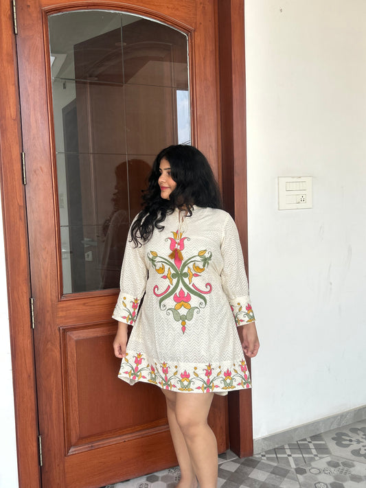 White Dress with Colourful Prints