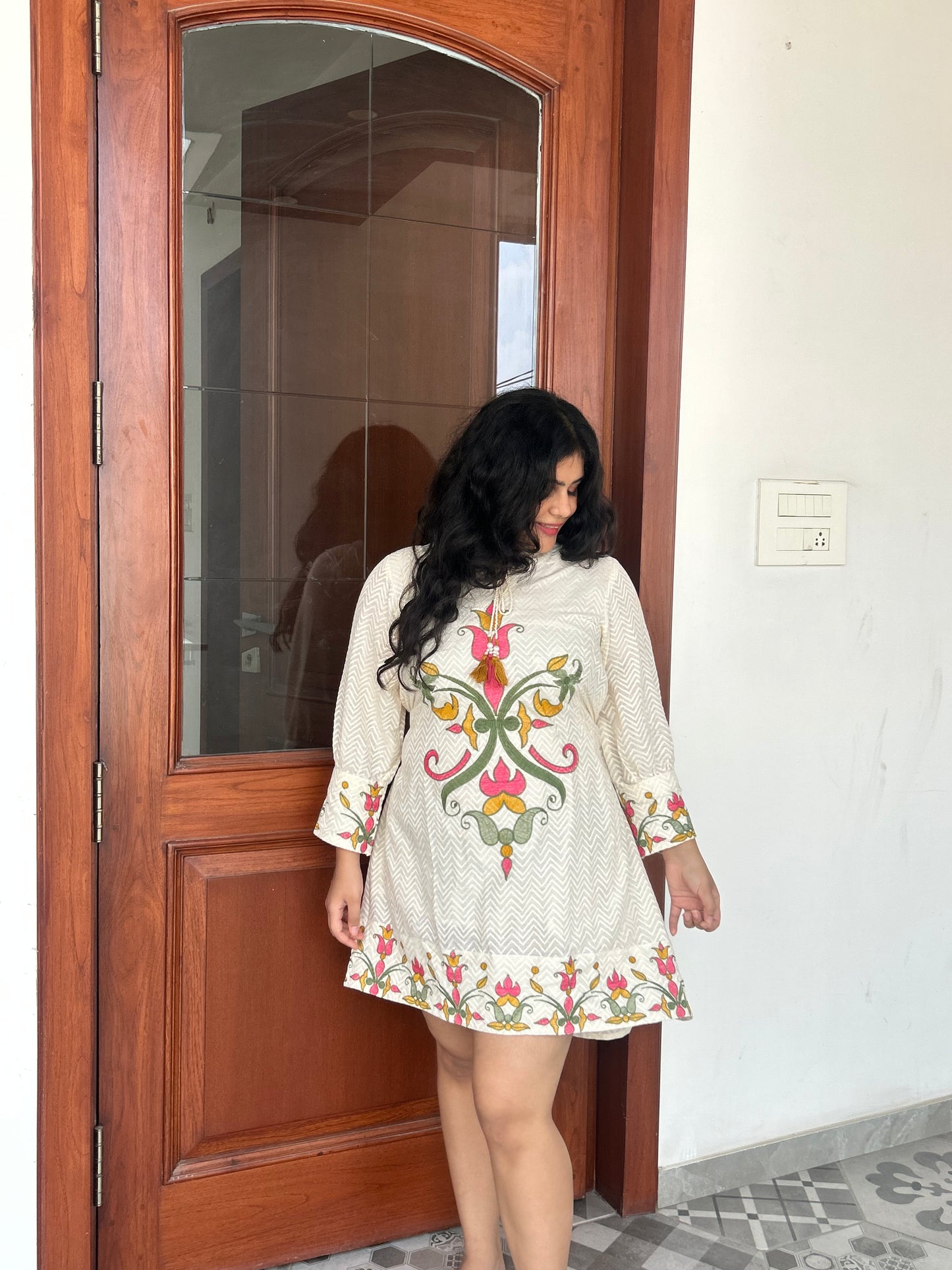 White Dress with Colourful Prints