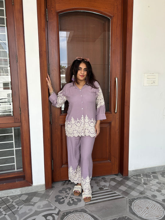 Lilac Co-ord Set with Embroidery