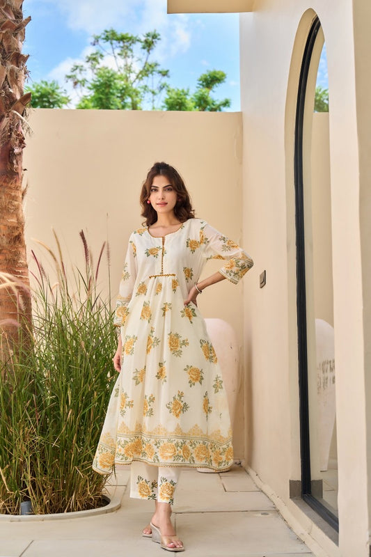 Yellow Floral Cotton Suit 🌼🌸